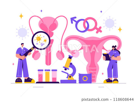 Venereologist Vector Illustration of Diagnosis for Dermatological Diseases, Sexually Transmitted Infections, and Bacterial Infections in a Background Venereologist Vector Illustration of Diagnosis for Dermatological Diseases, Sexually Transmitted Infections, and Bacterial Infections in a Background 118608644