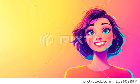 Young woman smiling with neon colors background 118608897