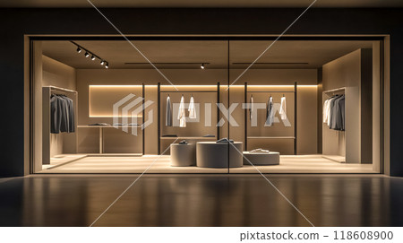 Modern and luxurious clothing store interior with warm lighting 118608900