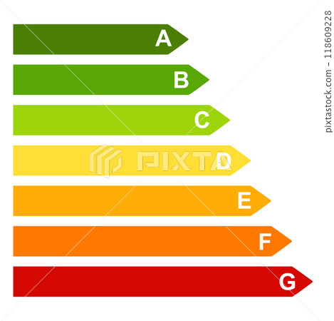 Energy efficiency chart. Energy efficiency symbol. Energy class, bioenergetic and ecology concept. Isolated on white background. Vector illustration EPS8 118609228