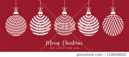 red christmas card with hanging ball decoration with circle pattern vector illustration 118609608