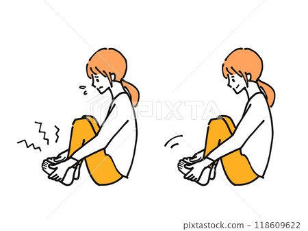 線畫插圖集一個患有腳痛的婦女和一個微笑著按摩腳的婦女 線畫插圖集一個患有腳痛的婦女和一個微笑著按摩腳的婦女 118609622