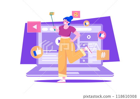 Content creator recording video Content creator recording video 118610308