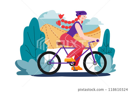 Girl doing physical workout by cycling Girl doing physical workout by cycling 118610324