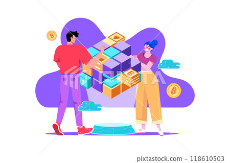 Blockchain System Illustration concept. Flat illustration isolated on white background Blockchain System Illustration concept. Flat illustration isolated on white background 118610503