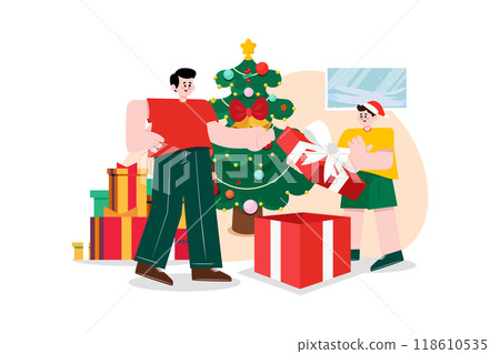 Happy kid with Christmas gifts Happy kid with Christmas gifts 118610535