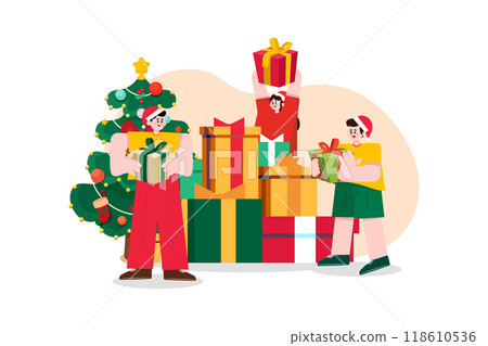 Friends exchanging Christmas presents Friends exchanging Christmas presents 118610536