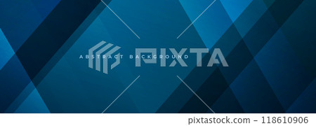 Dark blue modern abstract wide banner with geometric shapes. Blue abstract background with diagonal lines. 118610906