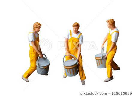 Miniature people painter isolate on white background with clipping path Miniature people painter isolate on white background with clipping path 118610939