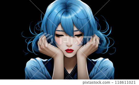 Woman with a sad expression (AI generated image) 118611021