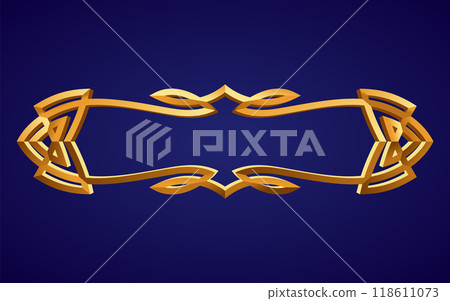 Frame medieval game ui. Empty rectangle frame in old style, interface element. Metallic banner or decorative border. Vector cartoon of blank rectangle button 118611073