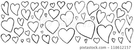 Hand drawn Valentines heart with chalk, crayon, lipstick grunge texture. Vector stoke illustration isolated on white background for decoration template greeting card, invitation, banner, menu. EPS10 Hand drawn Valentines heart with chalk, crayon, lipstick grunge texture. Vector stoke illustration isolated on white background for decoration template greeting card, invitation, banner, menu. EPS10 118612157