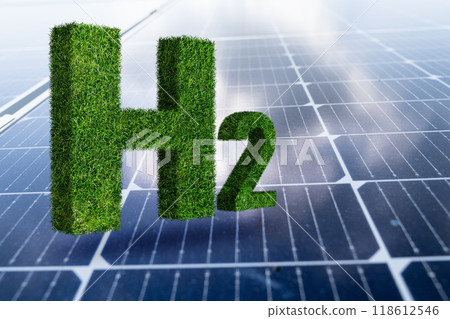 Getting green hydrogen from renewable energy sources. Concept. Getting green hydrogen from renewable energy sources. Concept. 118612546