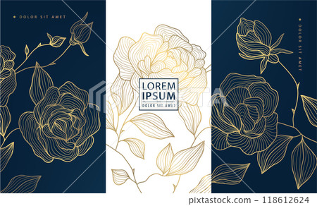 Vector set of art deco labels, golden line roses labels, elegant graphics. Nature frames, wedding invitations, fancy concept. Vector set of art deco labels, golden line roses labels, elegant graphics. Nature frames, wedding invitations, fancy concept. 118612624