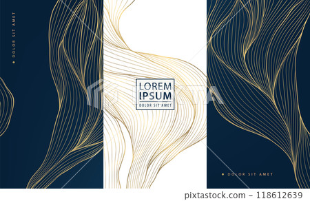 Vector set of abstract luxury package background, line wave pattern for wine, chocolate, jewelry, perfume package. Elegant art graphic, fancy style. Vector set of abstract luxury package background, line wave pattern for wine, chocolate, jewelry, perfume package. Elegant art graphic, fancy style. 118612639