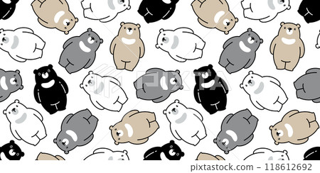 bear polar seamless pattern fat teddy doll color vector pet doodle cartoon scarf isolated gift wrapping paper tile background repeat wallpaper illustration design 118612692