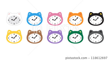 cat vector head face alarm clock time kitten icon calico neko pet cartoon character munchkin illustration symbol clip art isolated design 118612697