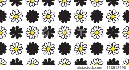 daisy seamless pattern flower cartoon vector gift wrapping paper tile background repeat wallpaper illustration doodle isolated design 118612698
