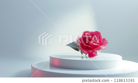 Empty podium with rose flowers 118613191