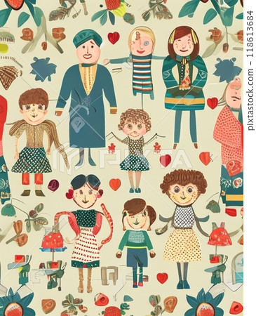 seamless pattern with kids and parents 118613684