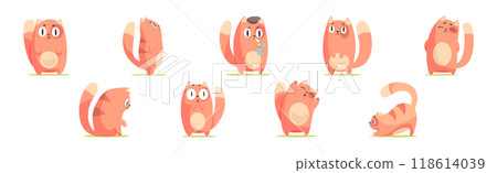 Funny Cat Character Tame Pet with Tail and Cute Snout Vector Set 118614039