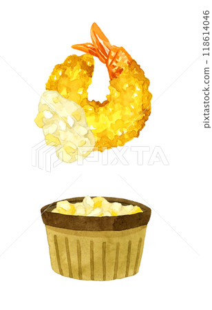塔塔醬炸蝦 烹飪和食物手繪水彩插畫素材 118614046