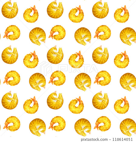 A pattern of a curled up cat and fried shrimp Hand-drawn watercolor illustration A pattern of a curled up cat and fried shrimp Hand-drawn watercolor illustration 118614051