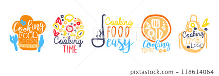 Cooking Time Logo and Bright Label Design Vector Set 118614064