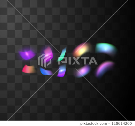 Realistic confetti, blur holographic curly ribbon vector icons set, rainbow narrow undulating tape serpentine decoration 118614200