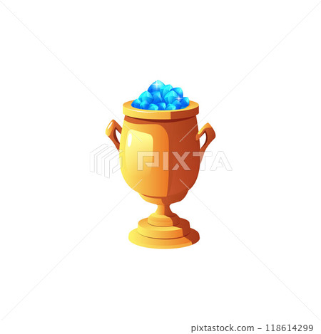 Illustration of a golden trophy cup filled with precious blue stones. Illustration of a golden trophy cup filled with precious blue stones. 118614299