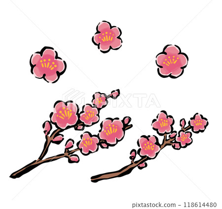 手寫日式毛筆插畫集梅花梅枝 手寫日式毛筆插畫集梅花梅枝 118614480