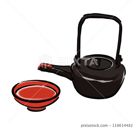 Hand-drawn illustration of a sake cup and a sake cup Hand-drawn illustration of a sake cup and a sake cup 118614482