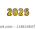 2025 Year Glossy Yellow Inflated Balloon Golden Numbers over White Background 118614607