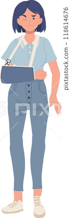 Female Injury with Broken Arm in Cast. Healthcare and Medical Recovery 118614676