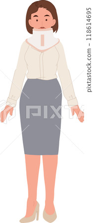 Neck Brace Support for Woman with Injury. Medical Care and Rehabilitation of Cervical Collar and Neck Pain Recovery Neck Brace Support for Woman with Injury. Medical Care and Rehabilitation of Cervical Collar and Neck Pain Recovery 118614695