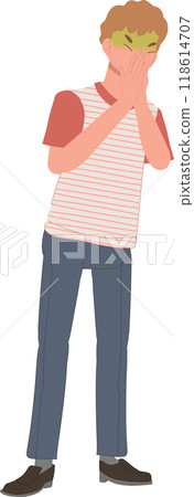 man with nausea feeling sick due to unpleasant odor stomach ache symptoms man with nausea feeling sick due to unpleasant odor stomach ache symptoms 118614707