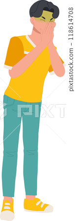 man with nausea feeling sick due to unpleasant odor stomach ache symptoms man with nausea feeling sick due to unpleasant odor stomach ache symptoms 118614708