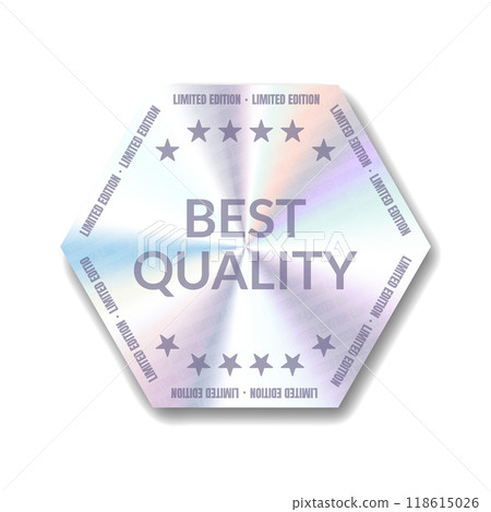 Sticker Label with holographic effect. Hologram Emblem Holographic label. Rainbow Neon sticker, Holographic label. Vector icon png Tag illustration. Symbol shape isolated on transparent background 118615026