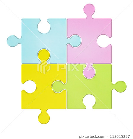 Four shiny pastel colored jigsaw puzzles arranged in a square Four shiny pastel colored jigsaw puzzles arranged in a square 118615237