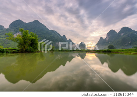 Rice terrace paddle field in sunrise at Phong Nam, Trung Khanh, Cao Bang, Vietnam Rice terrace paddle field in sunrise at Phong Nam, Trung Khanh, Cao Bang, Vietnam 118615344