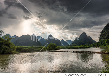 Rice terrace paddle field in sunrise at Phong Nam, Trung Khanh, Cao Bang, Vietnam Rice terrace paddle field in sunrise at Phong Nam, Trung Khanh, Cao Bang, Vietnam 118615411