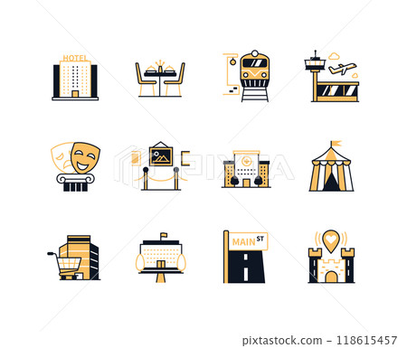 Entertainment in the city - line design style icons set 118615457