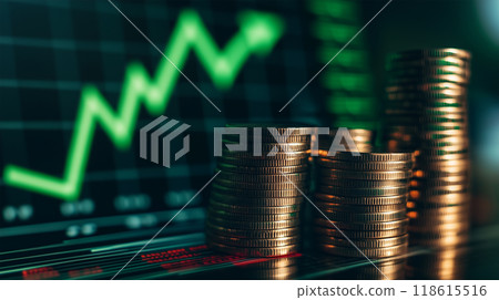 Stacks of coins and rising graph 118615516