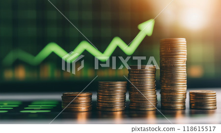 堆疊的硬幣和上升的圖表 118615517
