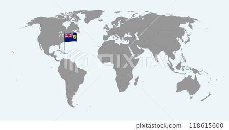 Pin map with Turks and Caicos Islands flag on world map. Vector illustration. Pin map with Turks and Caicos Islands flag on world map. Vector illustration. 118615600