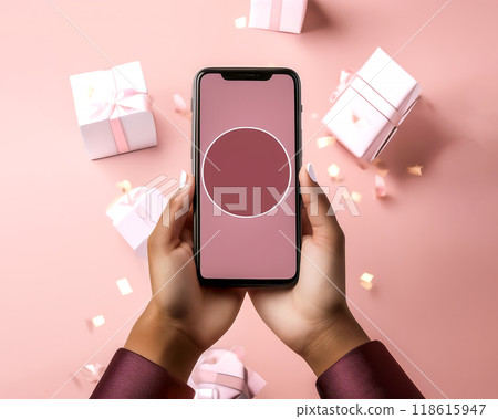 Image of a smartphone with a circular copy space in the center 118615947