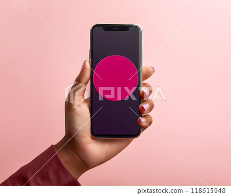 Image of a smartphone with a circular copy space in the center 118615948