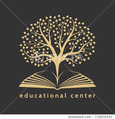 Opened book and tree emblem 118616283