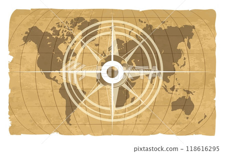 Vintage windrose on world map background 118616295