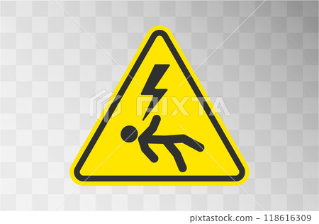Electric shock caution sign symbol. High voltage cable warning sign. Vector illustration image. Electric shock caution sign symbol. High voltage cable warning sign. Vector illustration image. 118616309